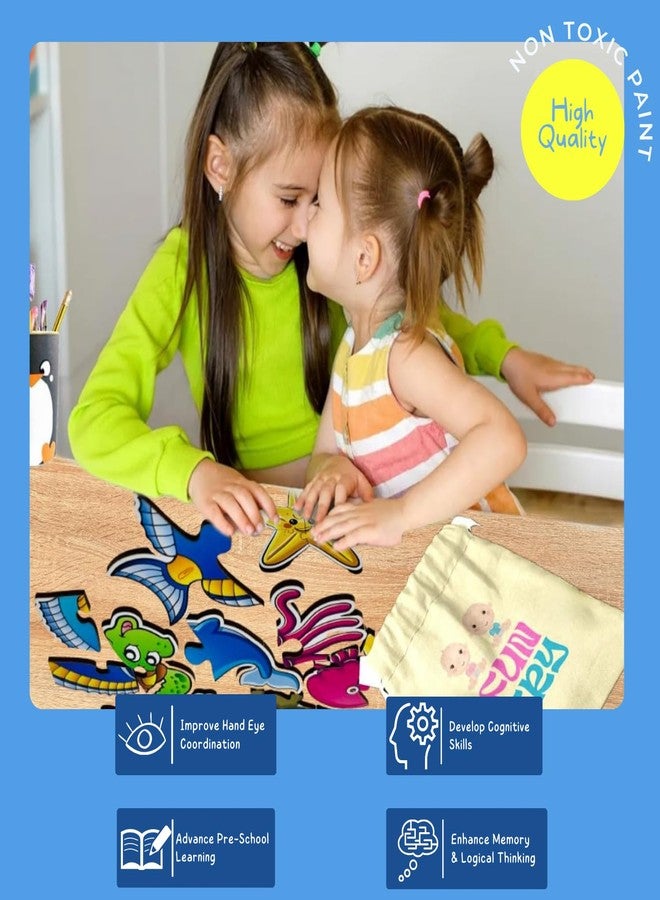 FUN FRY Montessori Wooden Jigsaw Puzzles for Kids & Children Ages 2-5 years with 6 Different Shapes - Educational Toddler Puzzle Toys - Gift for 2 Year Old Boys Girls (OCEAN WORLD) - Image 2